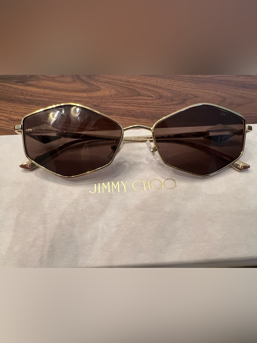 Jimmy Choo Gold Metal Frame Sunglasses with Brown Lenses